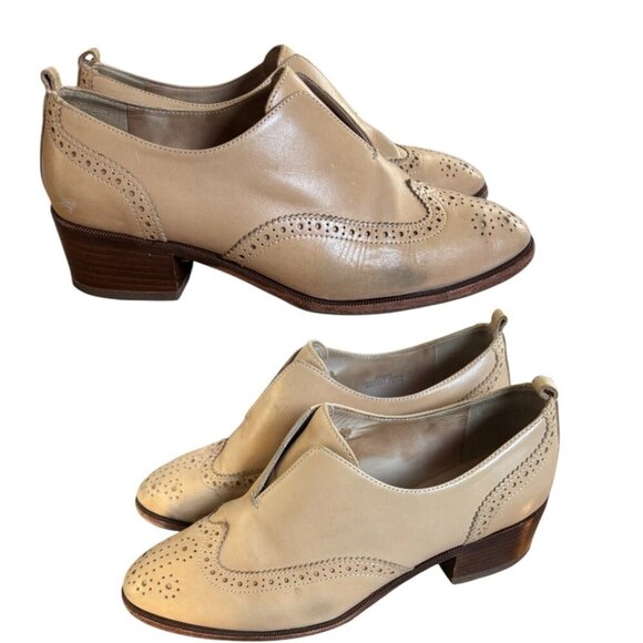 J CREW BEIGE LEATHER OXFORDS SIZE 6.5 MADE IN ITALY - Picture 2 of 5